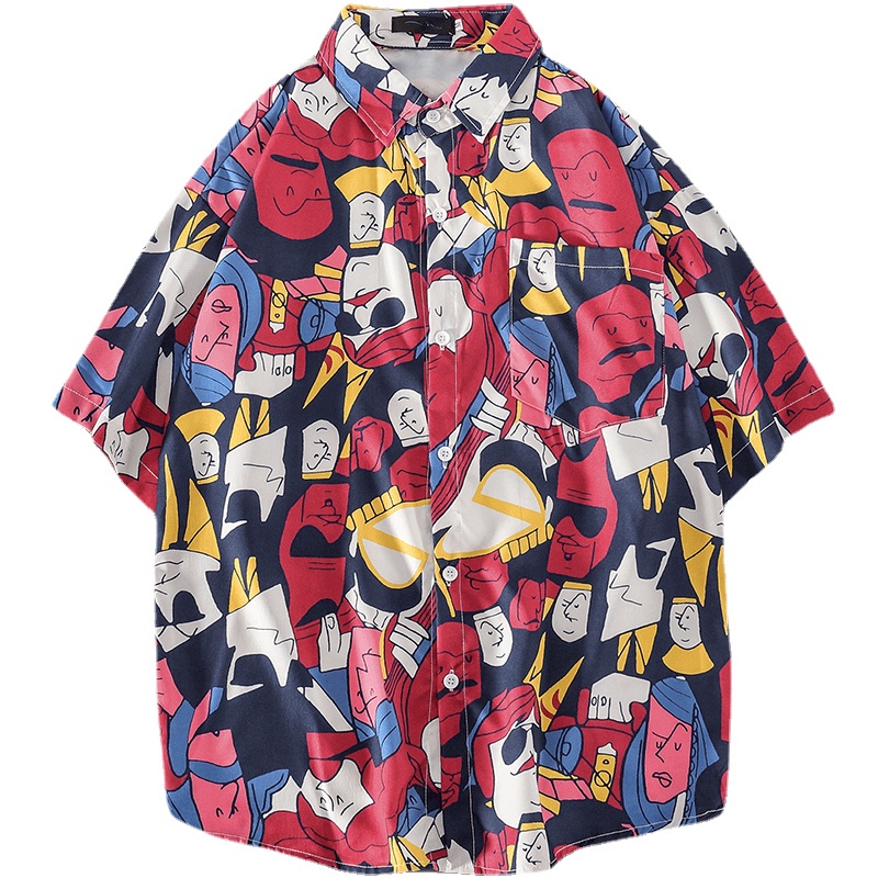 Áo Sơ Mi Tay Ngắn Dáng Rộng In Họa Tiết Thời Trang Mùa Hè Hàn Quốc Cho Nam Size M-3XL