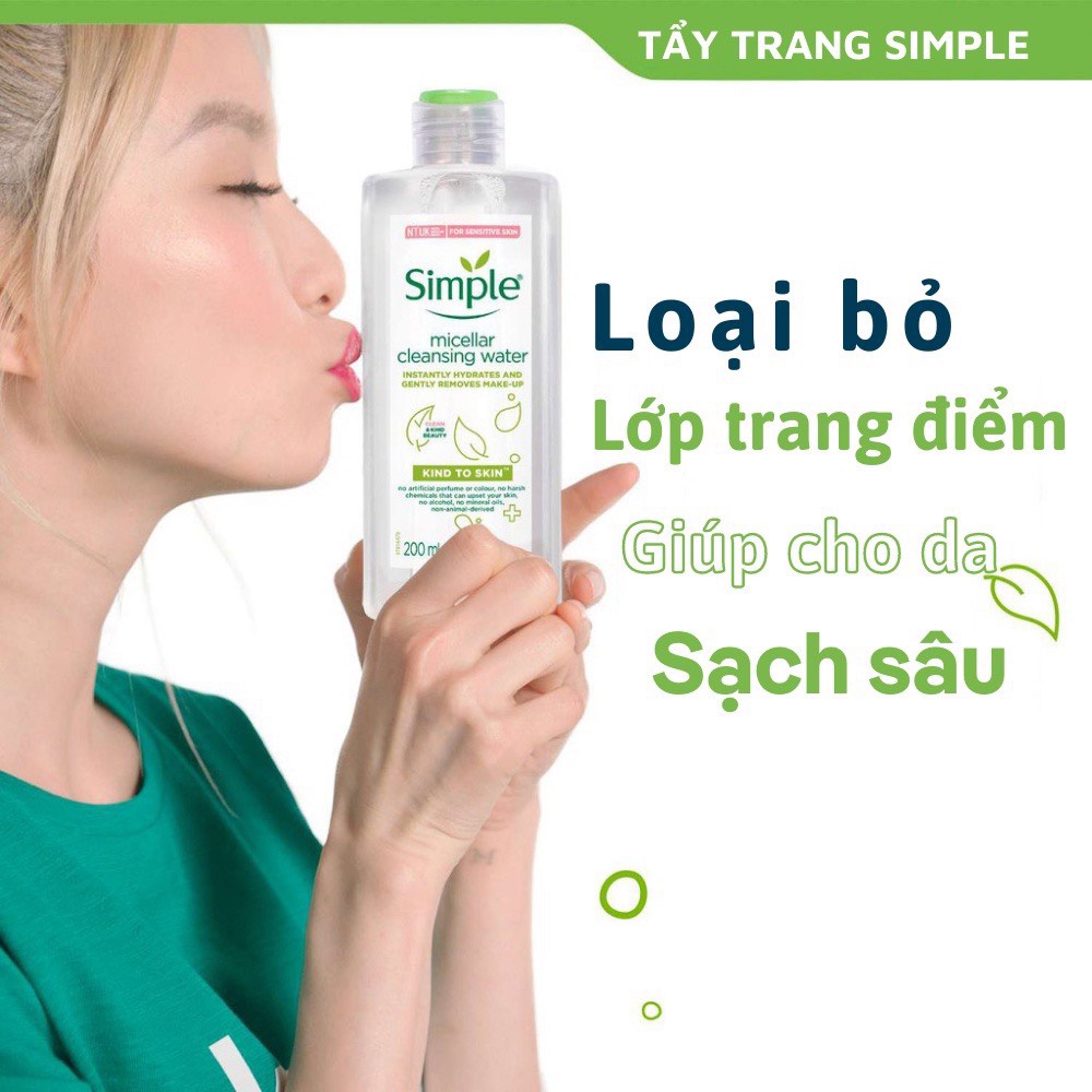 Nước tẩy trang Simple Kind To Skin Micellar Cleansing Water 200ml