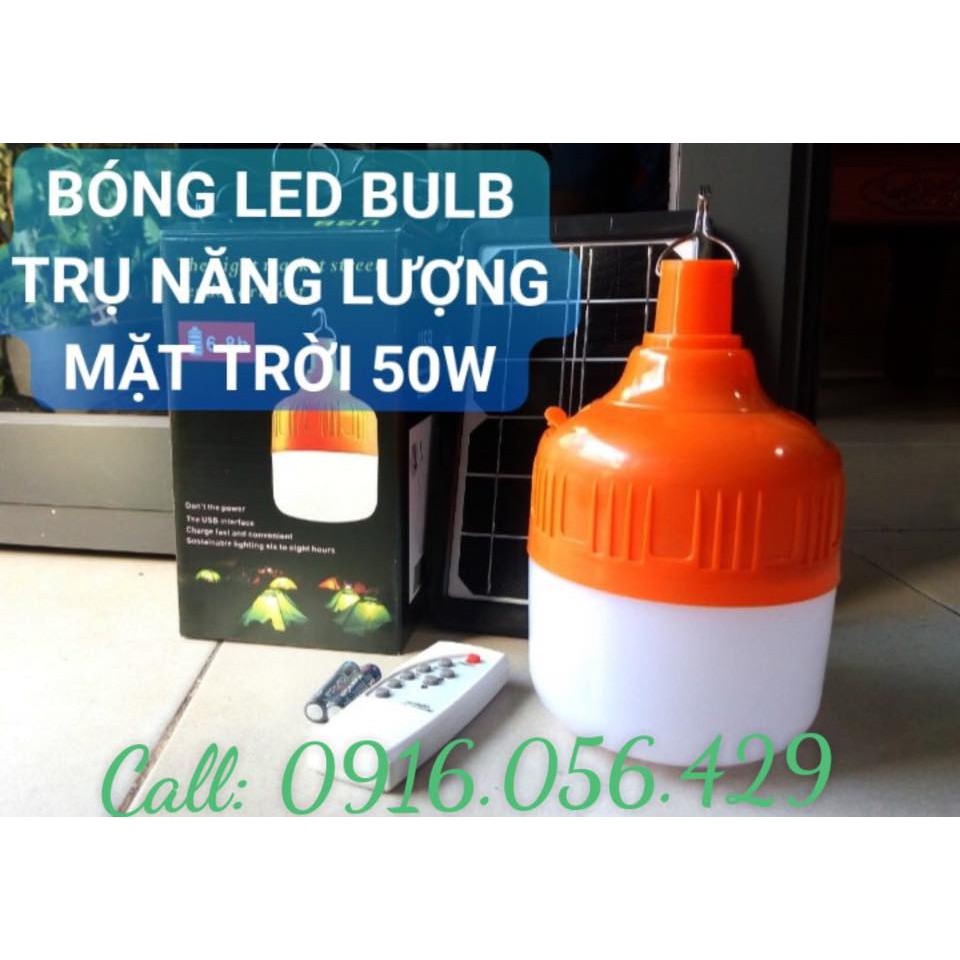 Bóng đèn LED  bulb tích điện năng lượng mặt trời 50w kèm remote + tấm năng lượng