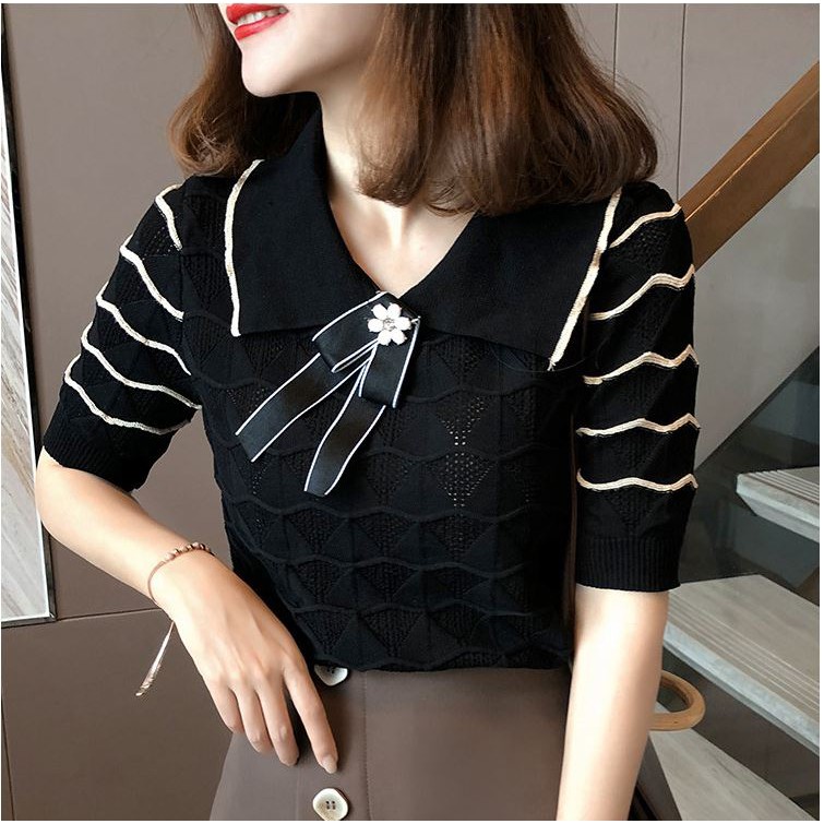 [SIÊU HOT] Áo Len Nữ Tay Ngắn Thắt Nơ Cách Điệu Phong Cách Hàn Quốc | BigBuy360 - bigbuy360.vn