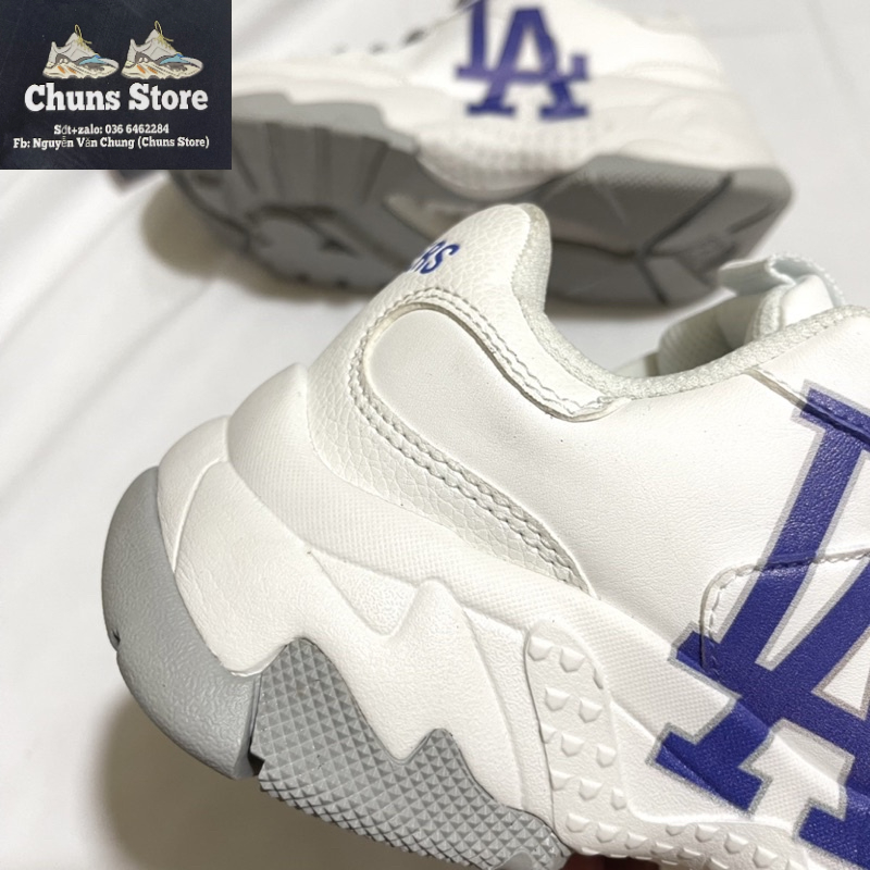 Giày MLB LA trắng đế xám hình in cao cấp giày MIB chữ LA xanh full box bảo vệ túi xách
