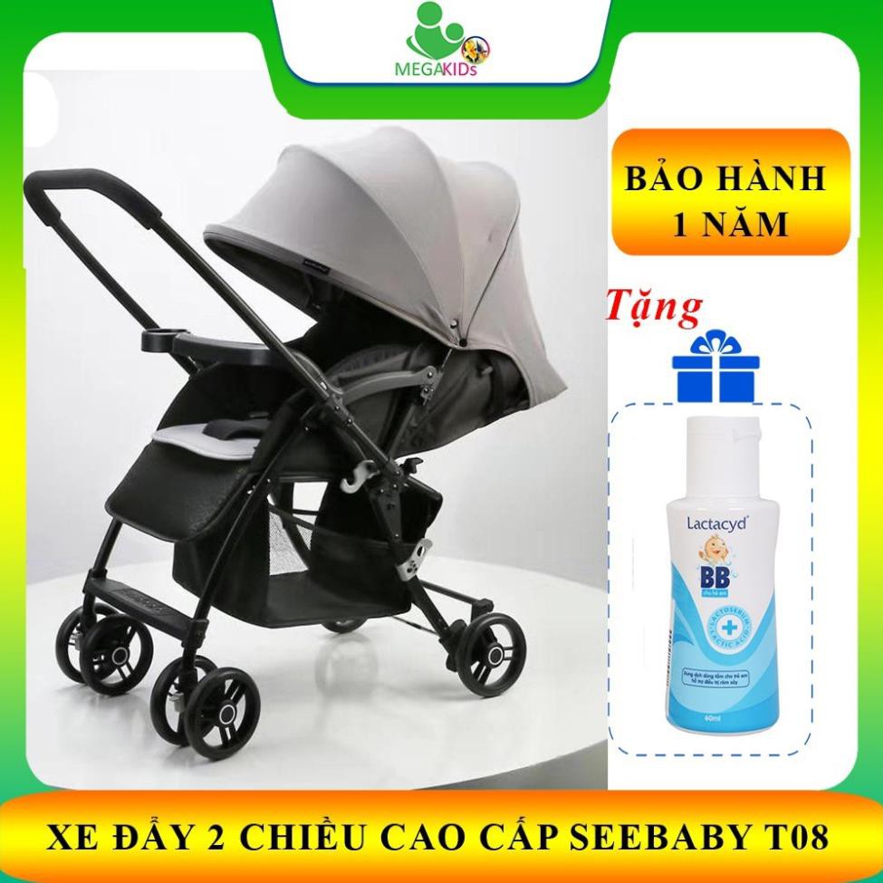 Xe đẩy 2 chiều Seebaby T08 phiên bản mới, có lò xo giảm xóc kèm đệm mềm và màn chống muỗi - Bảo hành 1 năm