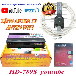 Đầu thu kĩ thuật số HD 789 youtube  internet xem youtube (tặng anten liền dây 15m +anten thu wifi)