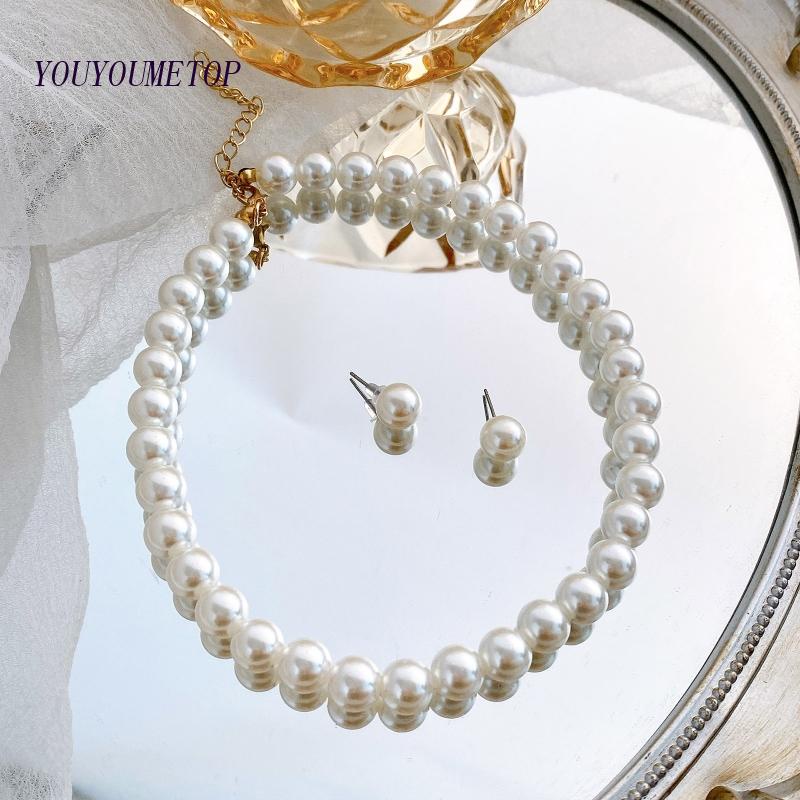 Youyo Bộ Trang Sức Ngọc Trai Gồm Vòng cổ Và Bông Tai Đinh Tán Quà Tặng Sinh Nhật Giáng Sinh Cho Mẹ Và Chị Em Gái Best F