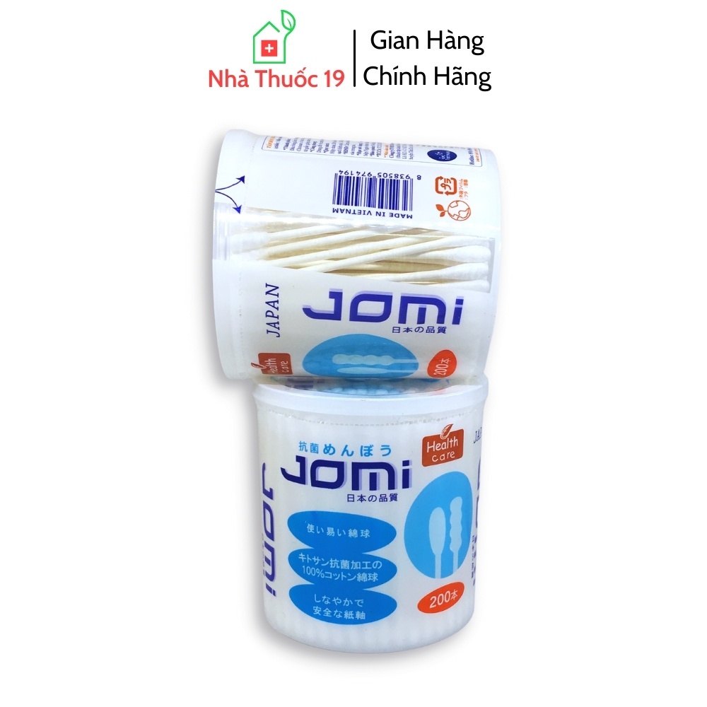 Tăm Bông JOMI Kháng Khuẩn Cho Người Lớn, Bông Ngoáy Tai Đầu Tròn Và Đầu Xoắn Lấy Ráy Tai, Từ Nhật Bản (Hộp 200 Que)
