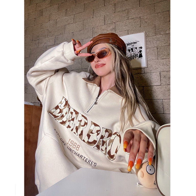 Áo sweater Tay Dài Có Khóa Kéo Có Túi Thêu Hình Kangaroo Kiểu hip-hop Cá Tính Dễ Phối Đồ | BigBuy360 - bigbuy360.vn