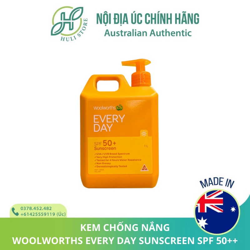 Kem chống nắng cao của Úc Woolworths Woolworth Everyday SPF50 can 1 lít