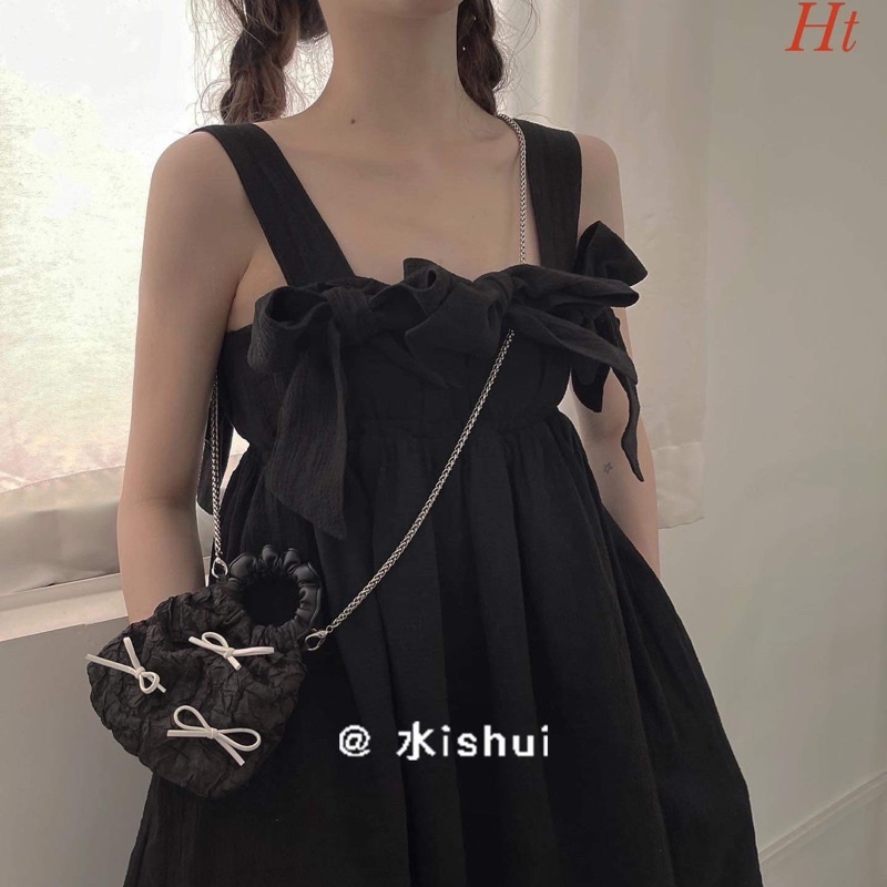 Váy xoè hai dây ba nơ HT12