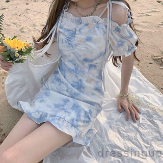 Đầm nữ trễ vai tay phồng cột dây thời trang