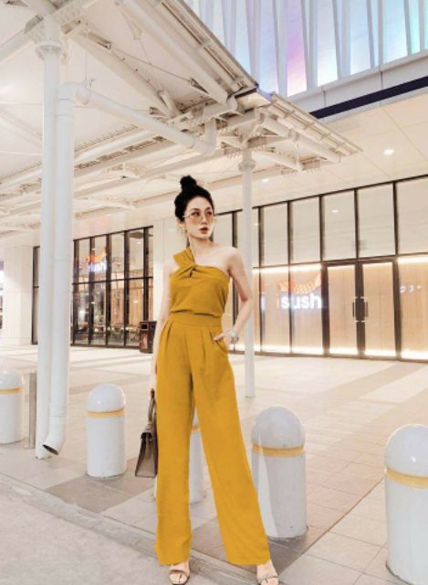 Jumpsuit dài thiết kế lệch vai cao cấp tặng hoa tai thời trang cute