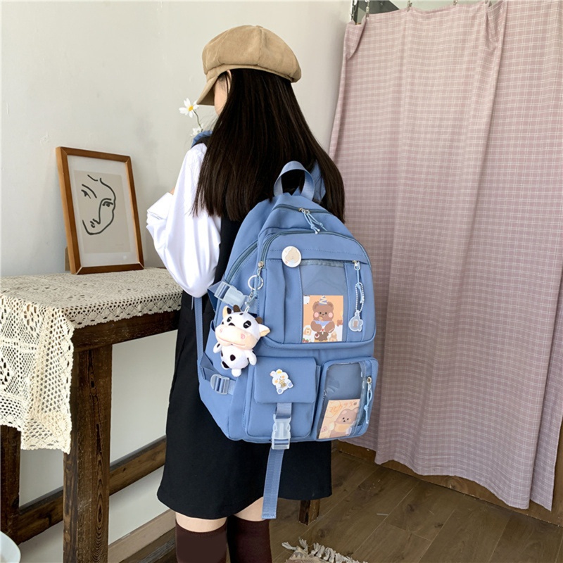 Ba Lô Đi Học Nhiều Túi Dễ Thương Phong Cách Harajuku Nhật Bản