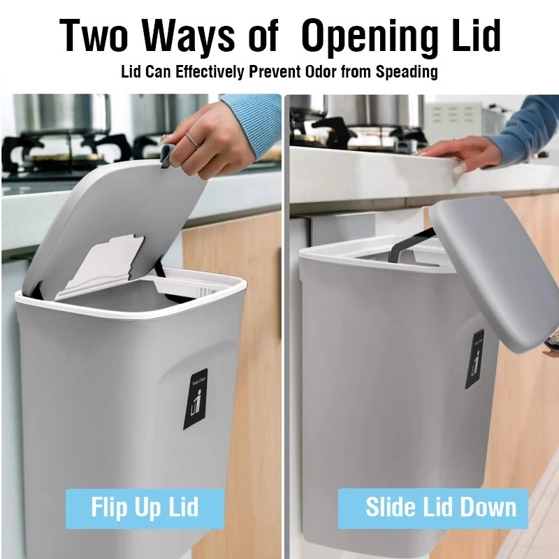 Thùng Rác Gắn Tường Cỡ Lớn 7L/9L Có Nắp Đậy Tiện Dụng Cho Nhà Bếp/ Nhà Tắm
