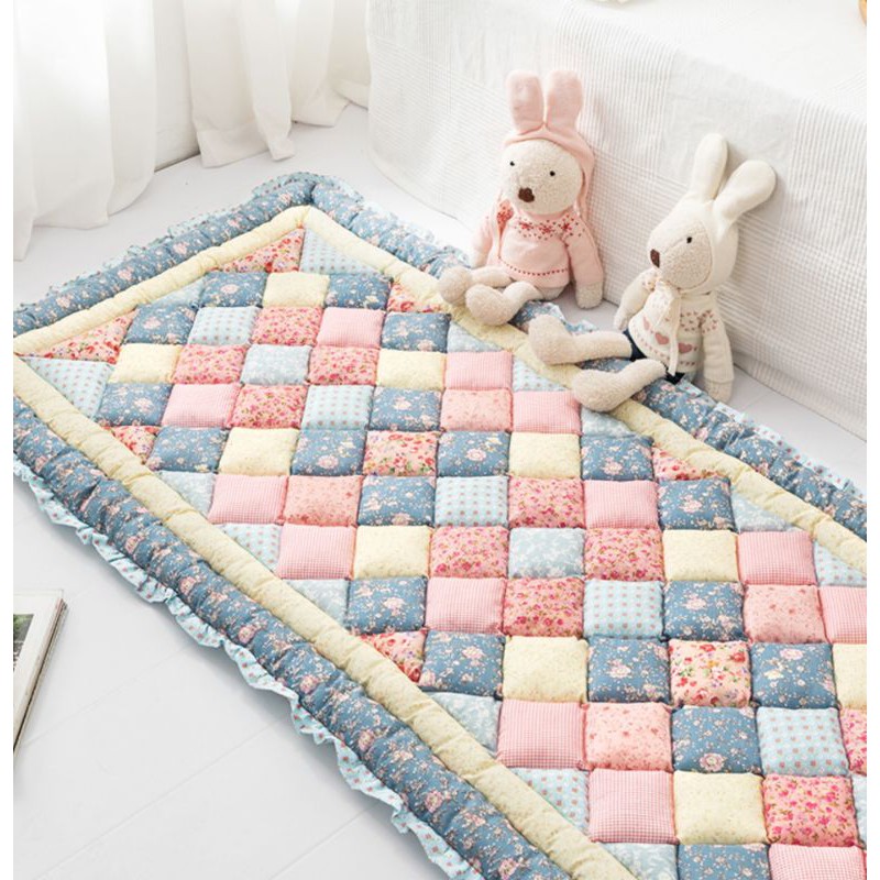 Đệm ghế quilting phong cách Hàn hoạ tiết hoa nhí vintage decor phòng cửa sổ thảm lót sàn gỗ cotton lenhome retro kiểu âu