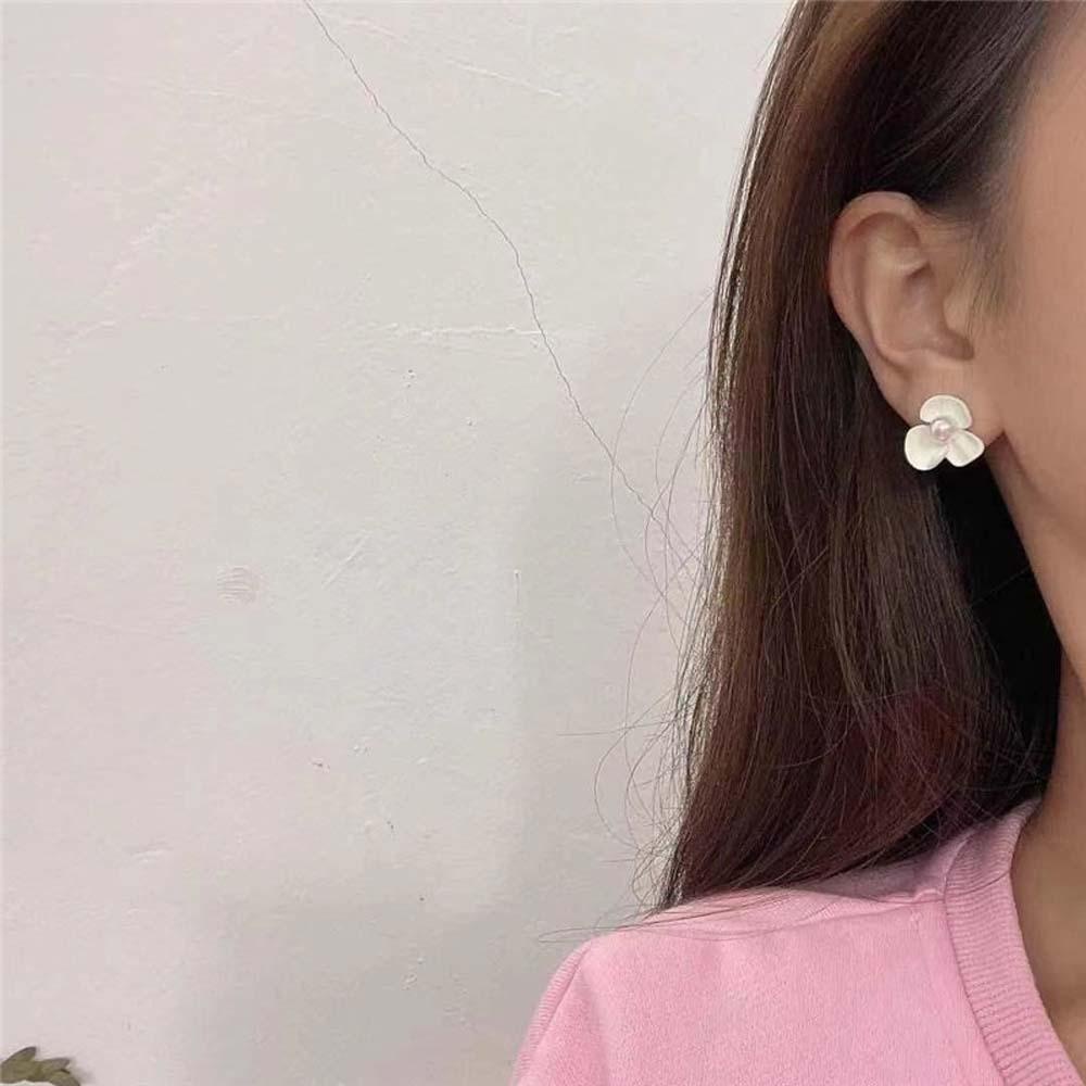 Bông Tai Mạ Bạc 925 Hình Hoa Màu Trắng Phong Cách Hàn Quốc Thời Trang Cho Nữ