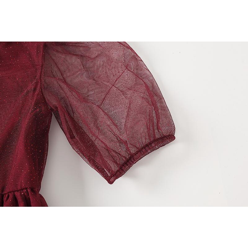 Váy nhũ đỏ tay bồng H&M