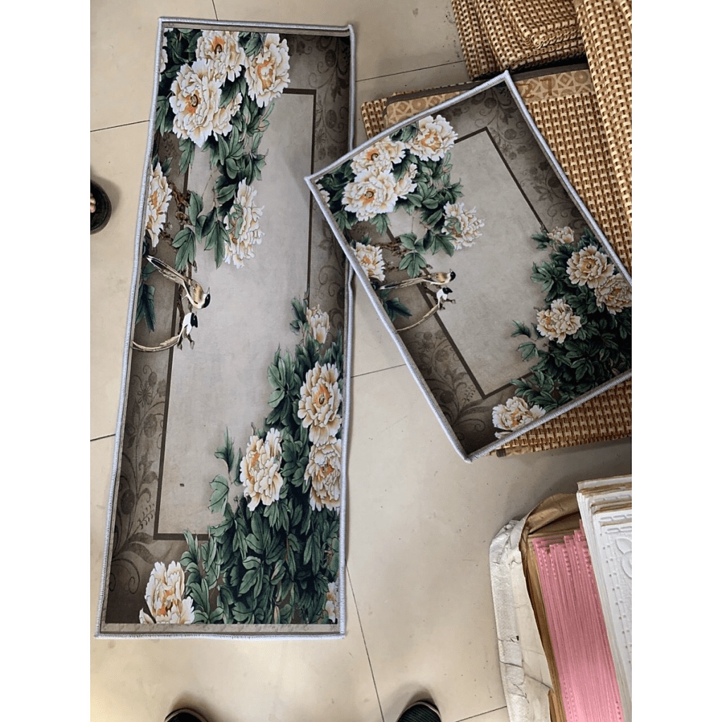 Thảm Bếp Suzin Chất Liệu Bali siêu mềm mịn có đế chống trơn trượt Bộ 2 Tấm 40x60cm + 120x40cm