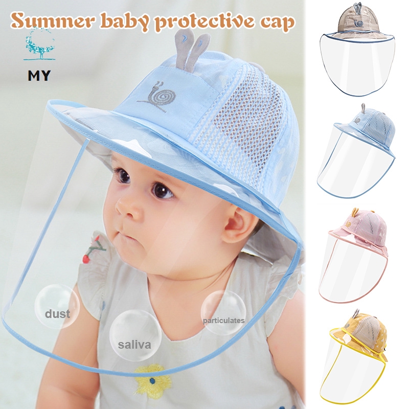 Dustproof Anti-splash Baby Hat with Protective Clear Face Shield Cartoon UV Protection Sunproof Bucket Hat Cap