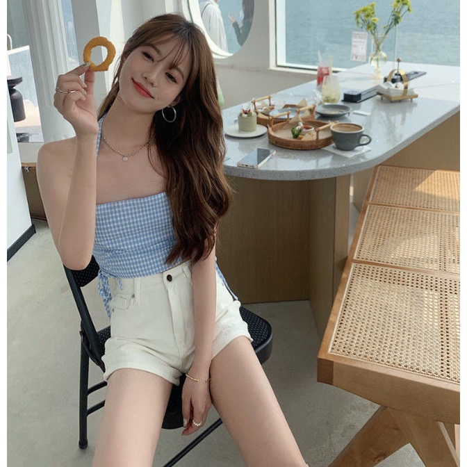 COZOK Áo Tank Top Hai Dây Rút Phong Cách Vintage