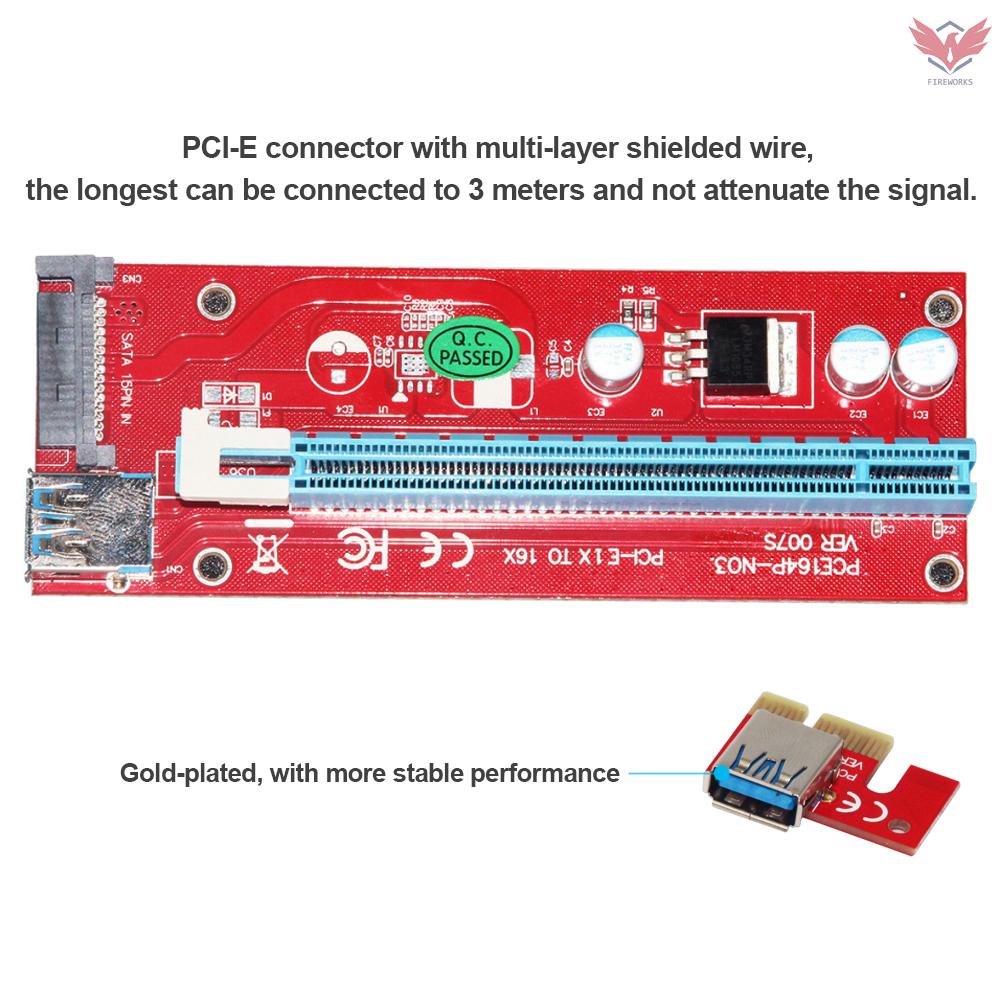 Card Mở Rộng Fir Ver007S 0.6m Pci-E 1x Sang 16x Kèm Cáp Usb 3.0 15pin Sata Chuyên Dụng Cho Máy Đào Bitcoin Mining Miner