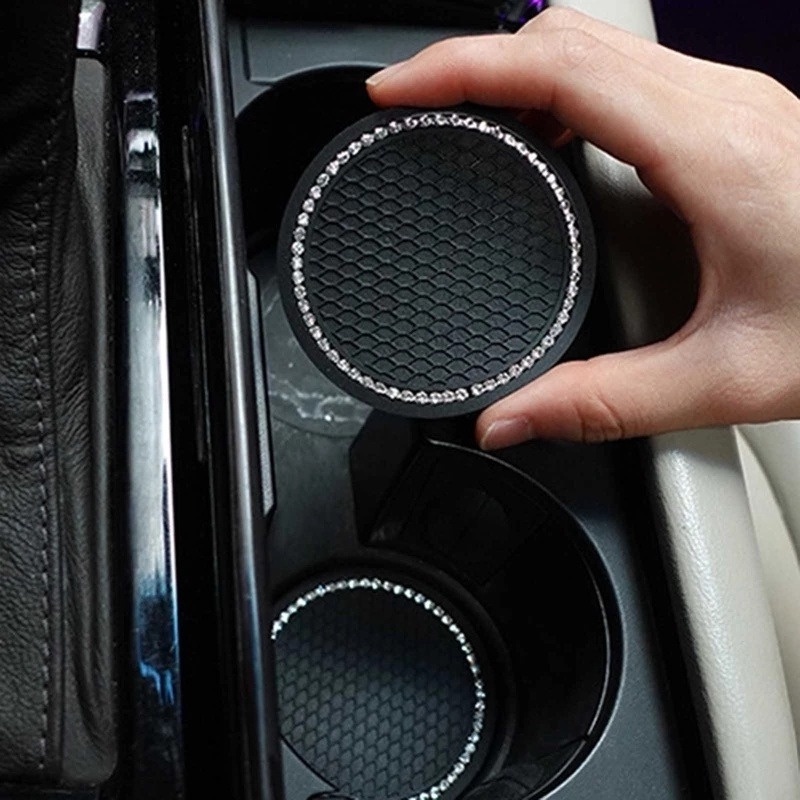 Tấm Lót Cốc Nước/Chai Nước Trong Xe Hơi Đính Đá Lấp Lánh Chống Trượt 7Cm