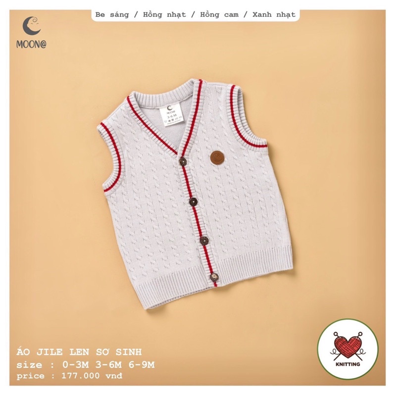 Moon - Áo gile len sơ sinh cúc giữa