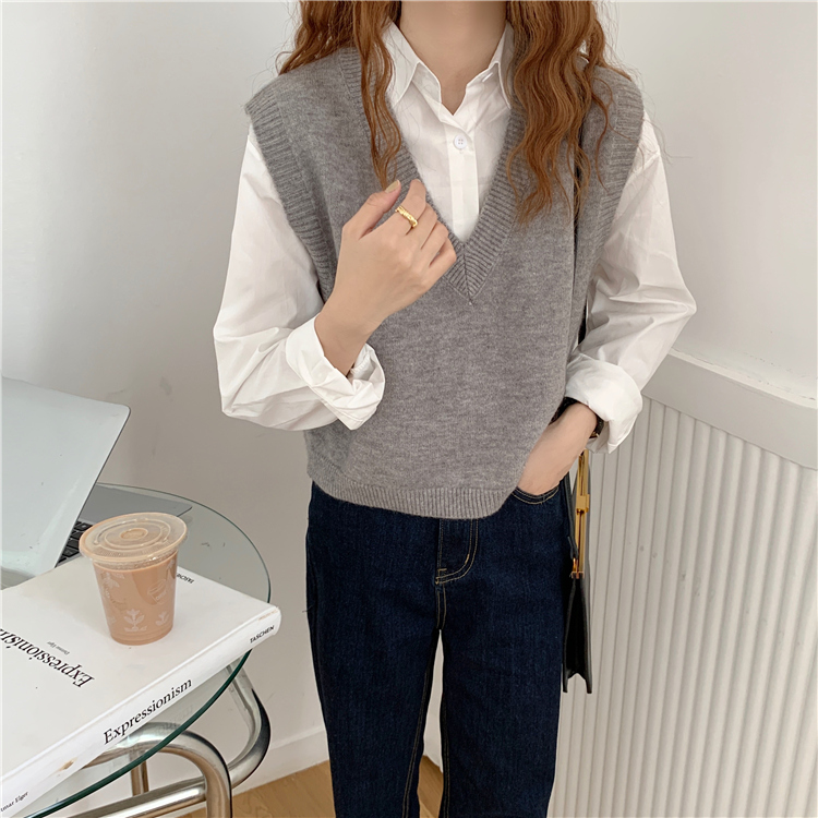 Áo Sweater Dệt Kim Mềm Mại Cổ Chữ V Dễ Phối Đồ Phong Cách Hàn Quốc 36823