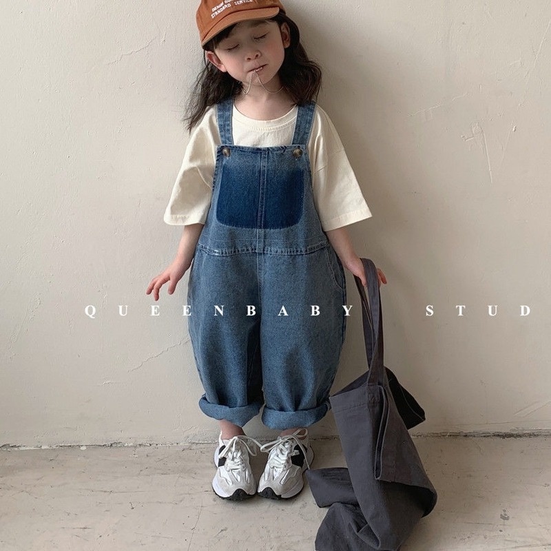 Quần Yếm Denim Dáng Rộng Thời Trang Xuân Thu Phong Cách Hàn Quốc Cho Nữ