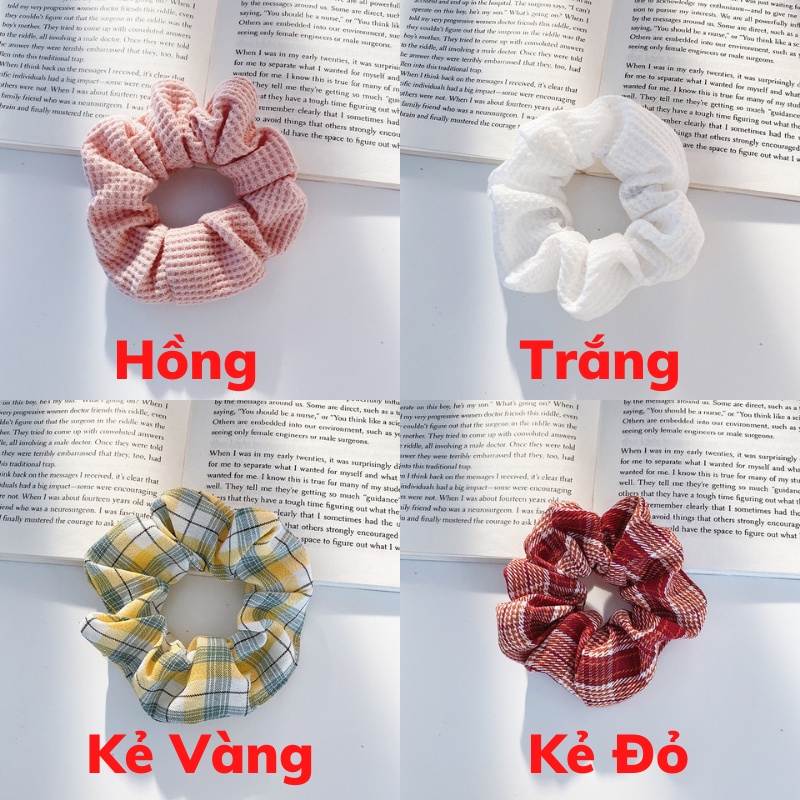 Cột Tóc Vải Scrunchies Họa Tiết Caro Vintage Hàn Quốc,Dây Buộc Tóc Scrunchies Cứng A2-7