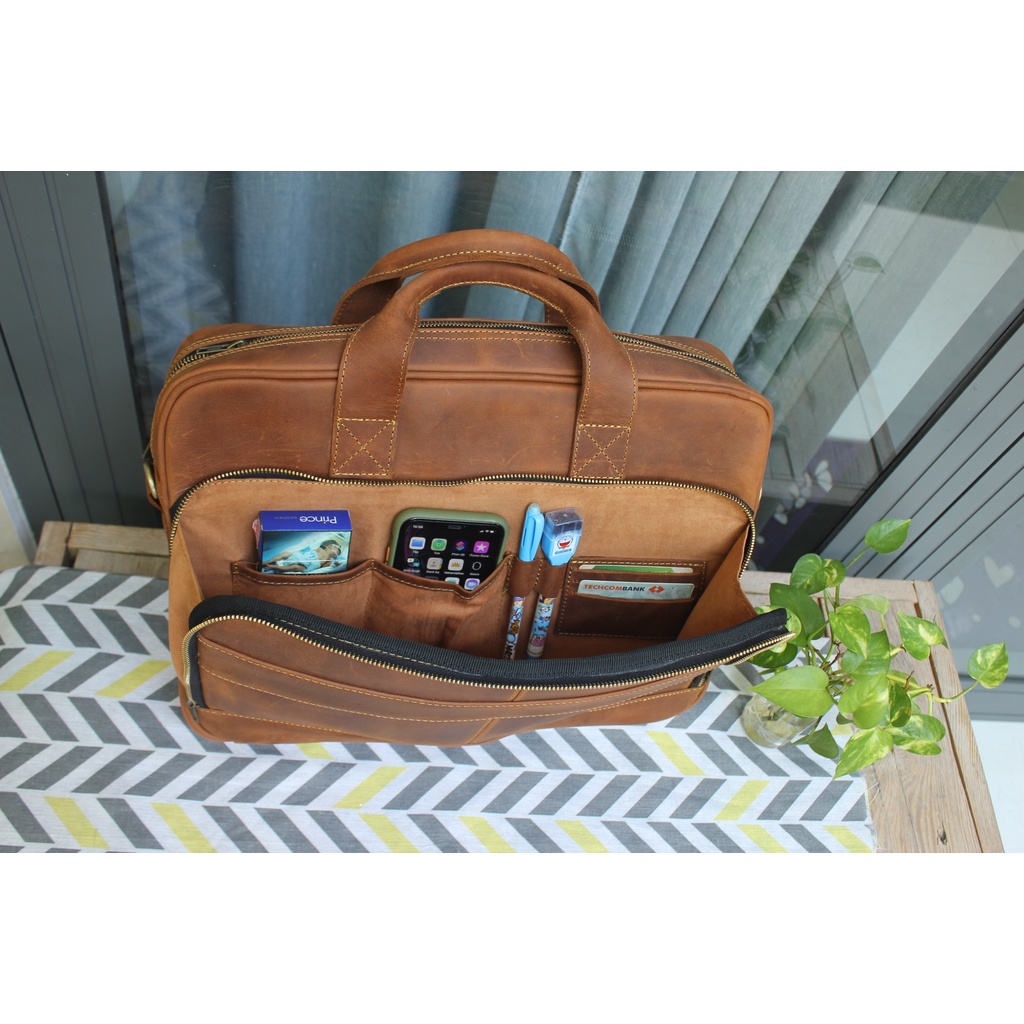 Cặp da công sở - Da bò thật - Da sáp ngựa điên Buffalo leather BF110 -Thời trang Nam