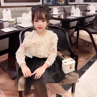 Sét áo ren nơ kèm chân váy xinh cực xinh cho bé