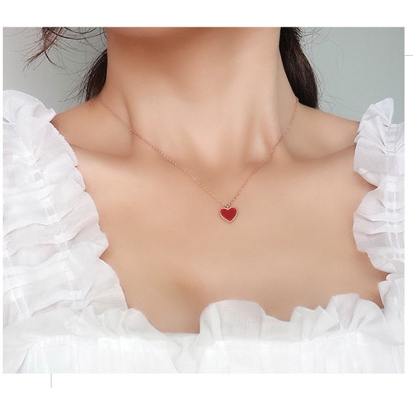 Vòng cổ Xương Đòn Mặt Trái Tim Đỏ Đơn Giản Hàn Quốc
