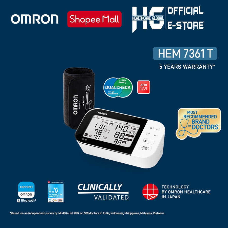 Máy Đo Huyết Áp Bắp Tay Kết Nối Bluetooth Omron HEM 7361T | Chức Năng Phát Hiện AFIB