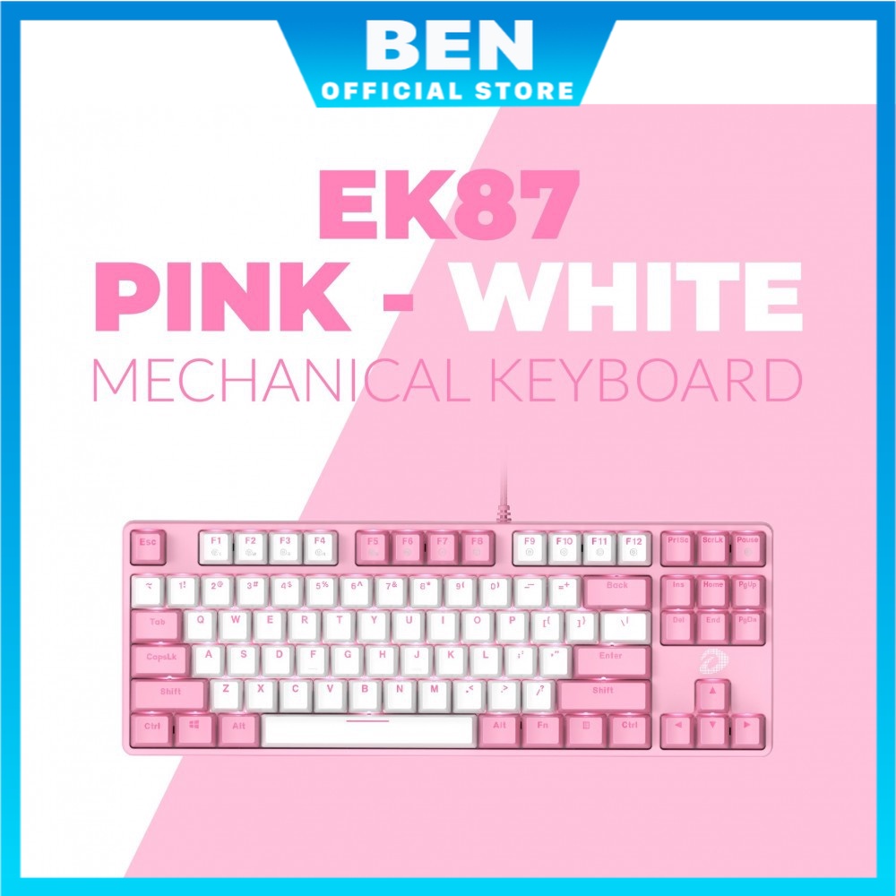 Bàn phím cơ Gaming DAREU EK87 PINK-WHITE (PINK-LED, Blue/ Brown/ Red D switch)