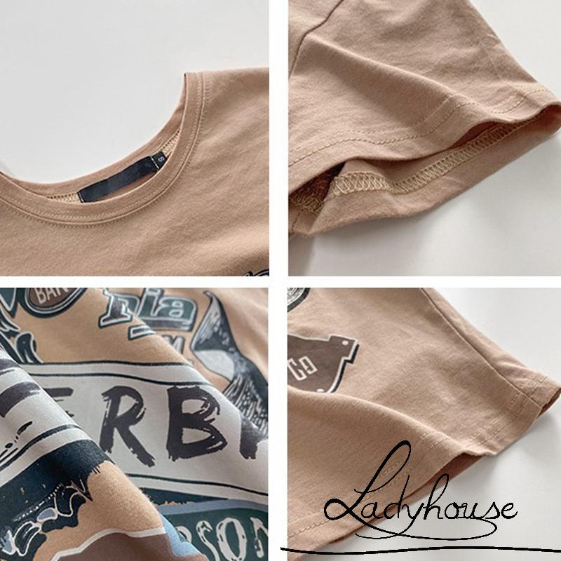 Áo Croptop Ngắn Tay Cổ Tròn In Chữ Thời Trang Xuân Hè Cho Nữ