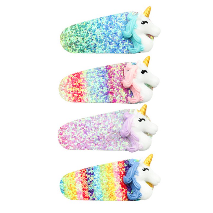 Kẹp tóc công chúa cho bé gái hình unicorn đính sequin lấp lánh BBShine – P066