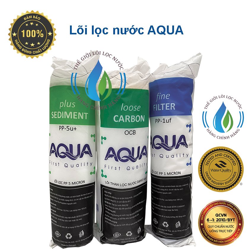 Bộ lõi lọc nước Aqua số 1-2-3 dùng cho tất cả các máy lọc nước an toàn hiệu quả với mọi gia đình