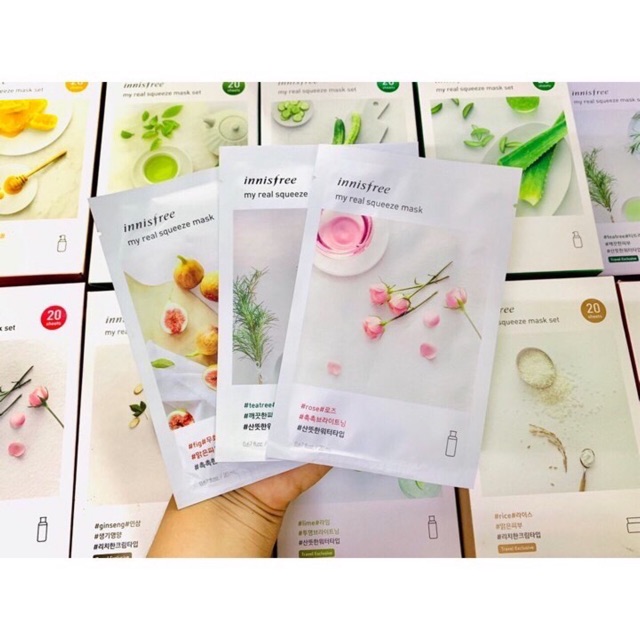 Combo 20 Mặt Nạ Giấy INNISFREE chính hãng - My Real Squeeze Mask 💗 combo 10-30 miếng đủ vị 💗 mặt nạ Innisfree dt 20ml