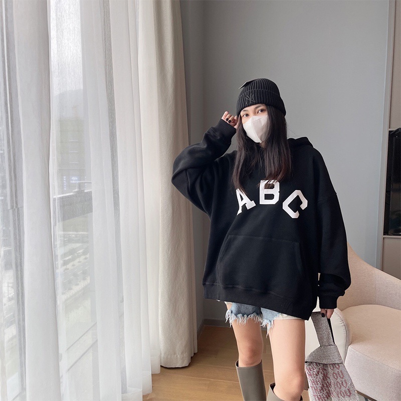 Áo Nỉ Nam Nữ Hoodie Unisex Cổ Cúc ABC 2 Màu gaustore- Dáng Rộng In Chữ G0109