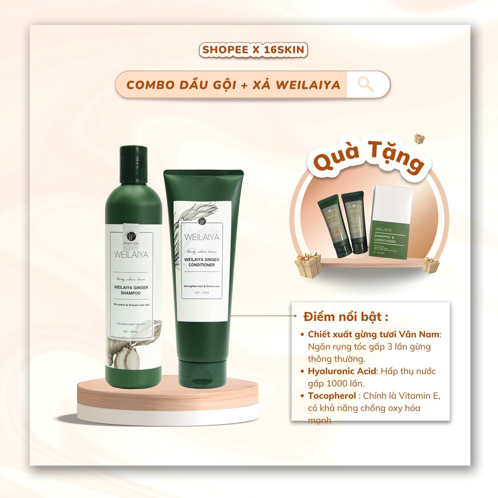 Bộ Gội Xả Chiết Xuất Tinh Chất Gừng Hỗ Trợ Mọc Tóc Ngăn Rụng Tóc Cho Da Đầu Dầu Weilaiya Chính Hãng