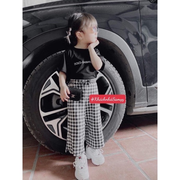 Áo thun tay lỡ bé trai bé gái nam nữ unisex, áo phông gia đình Dol & Gab 100% cotton đen/trắng - Samyy_vn