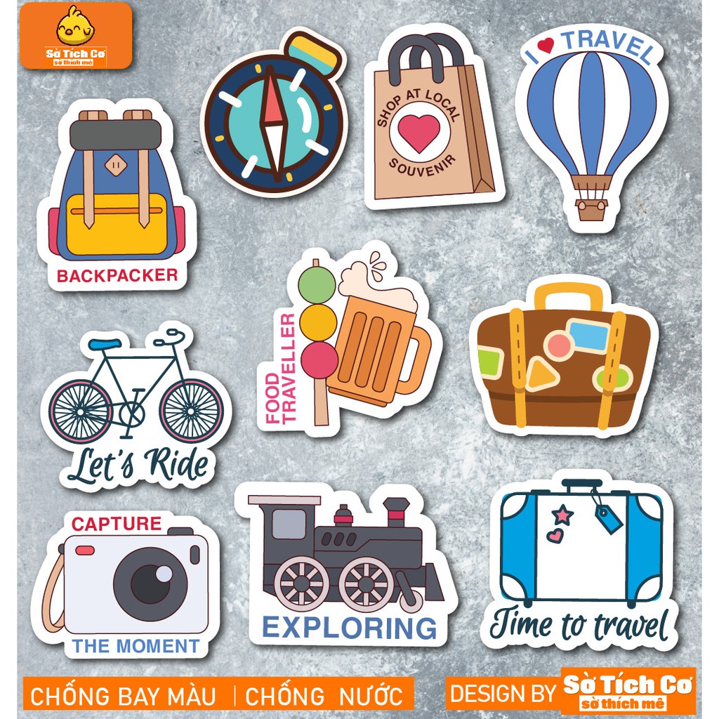 Travel dán điện thoại, laptop, mũ bảo hiểm, guitar, vali MSP: T12