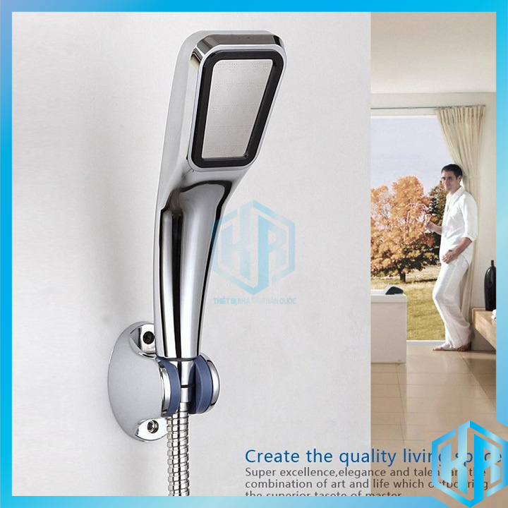 Tay sen, vòi sen tắm tăng áp vuông nhựa ABS mạ Crom mặt inox 304 chống rỉ sét tặng kèm dây cấp nước chống xoắn -QM005