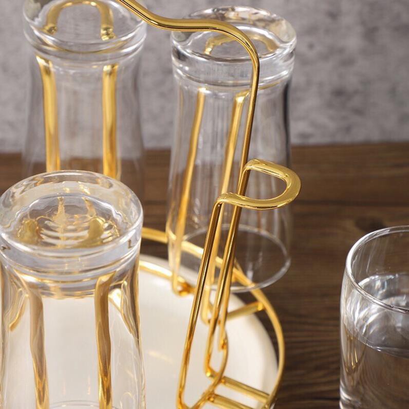 Giá úp cốc tròn INOX mạ vàng có khay nhựa hứng nước
