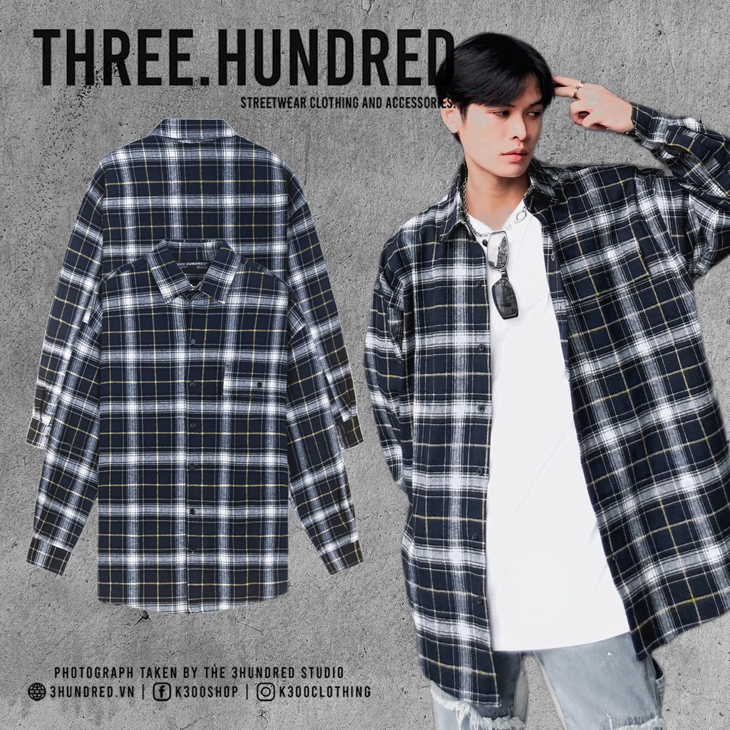 Áo Sơ Mi Flannel Màu Xanh Sọc Trắng Form Rộng Thoải Mái Chất Liệu Cotton Thoáng Mát