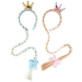 (Hàng Mới Về) Set 2 Băng Đô Tóc Giả Thắt Bím Hóa Trang Công Chúa Cho Bé Gái