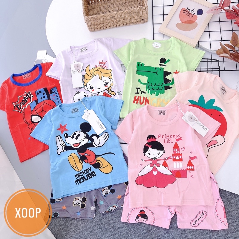 Chọn Mẫu (8-16kg) Bảng 1 Bộ cộc tay cotton xuất hàn Quảng Châu cho bé trai bé gái -bảng nhí BC83