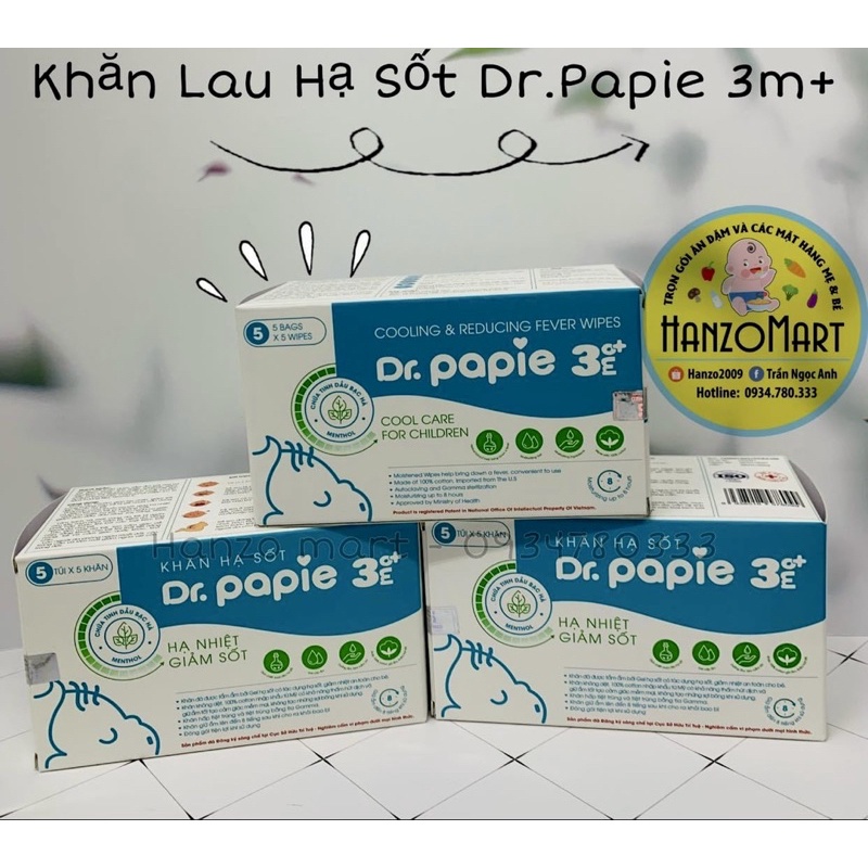 Khăn Lau Hạ Sốt Dr Papie 3+ Cho Bé Hạ Nhiệt Giảm Sốt Ngăn Ngừa Co Giật