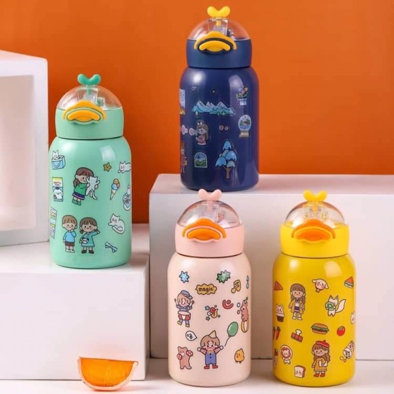 Bình giữ nhiệt inox kute hình Vịt có ống hút 400ml