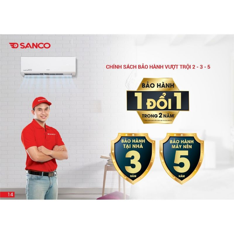 Máy Lạnh Sanco 1.5HP - Model SM100BT12 (Trắng) Dưới 20m2, Công Suất 12.000BTU, Máy