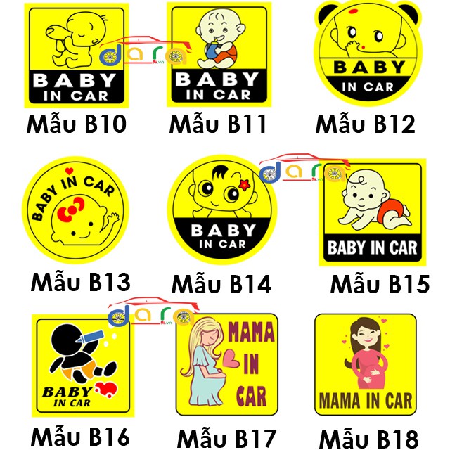 Decal dán xe ô tô BABY IN CAR ( nhiều mẫu mã)